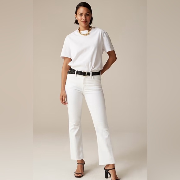 J CREW 9” White Demi boot cut Jeans cropped rawhem Mid-rise 28p slim flared leg - Picture 1 of 10